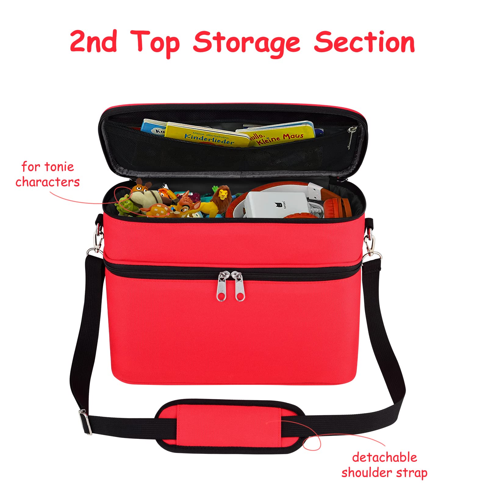 Bevegekos Carrying Storage Travel Bag for Toniebox/Storypods Accessories, for Tonie Figures, Charging Station & Headphone, Case Only (Large, Red)