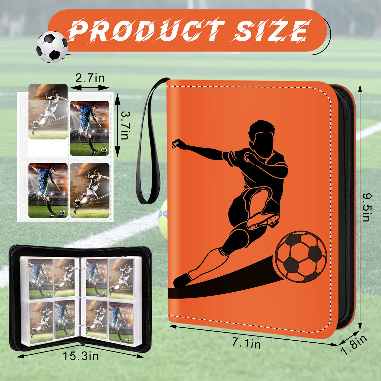 Soccer Card Binder 4-Pocket Trading Card Binder with 400 Card Sleeves Portable Card Album Case for Card Collection Soccer Star Sports Cards Display Case(400 Pocket Soccer)