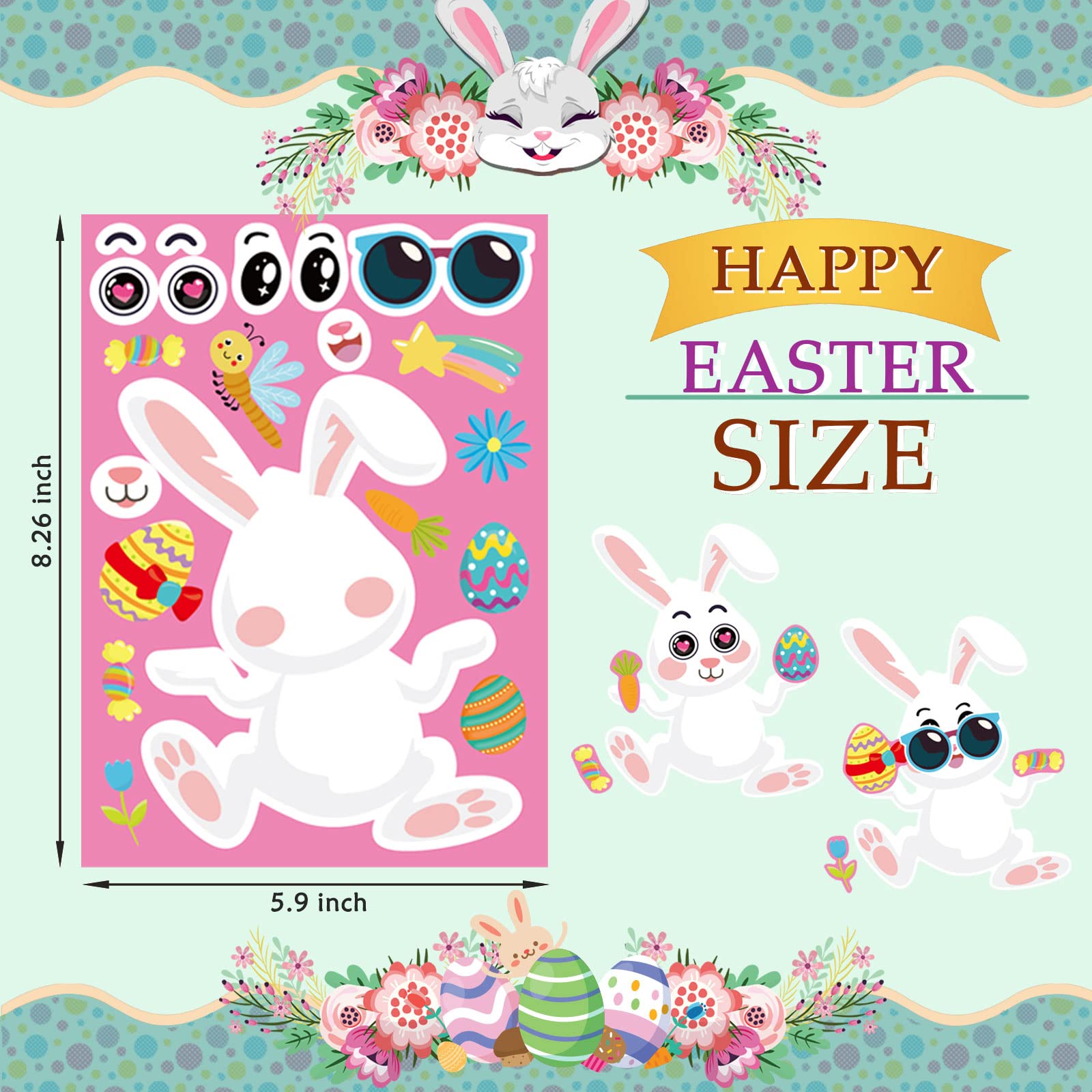 36 Sheet Easter Stickers for Kids,Easter Basket Stuffers,Make a Face Easter Stickers with Easter Animal Egg Themed,Make Your Own Stickers,Easter Decorations Gift Kids Party Favor Supplies Crafts