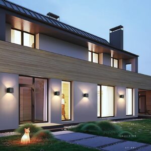 Mille Lucciole 4 Pack LED Outdoor Wall Lights Exterior/Interior Up and Down Lights IP65 Waterproof Wall Sconces 12W Square Aluminum Outdoor Wall Lighting Fixtures Modern Black 3000K Warm Lights