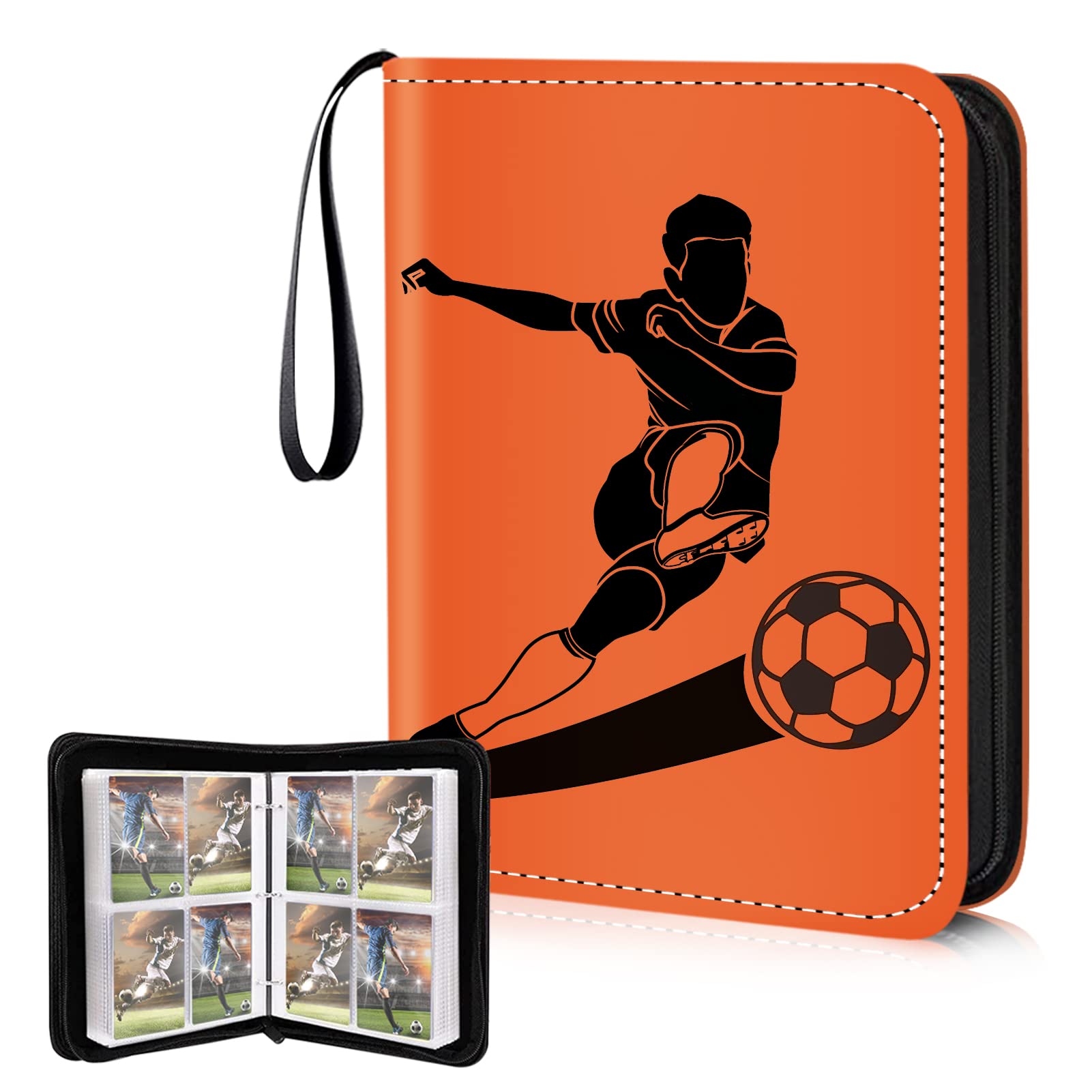 Soccer Card Binder 4-Pocket Trading Card Binder with 400 Card Sleeves Portable Card Album Case for Card Collection Soccer Star Sports Cards Display Case(400 Pocket Soccer)