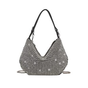 sweetovo sparkly crystal rhinestone purse for women 2024 upgrade evening bag hobo crossbody bag silver diamond handbag with long chain for party porm wedding