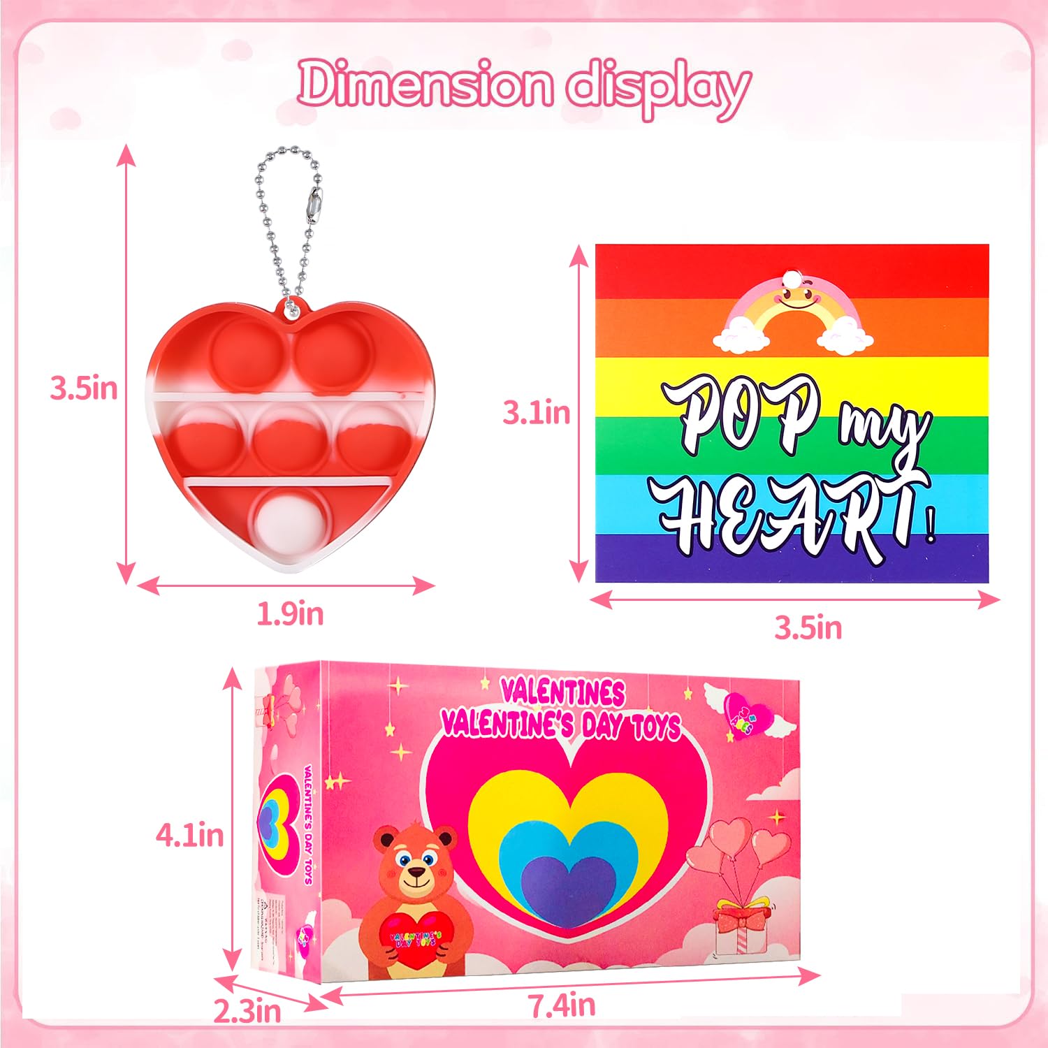 Valentines Day Gifts for Kids Classroom Prizes- 30 Pack Heart Sensory Pop Toys with Valentines Cards for Kids School, Bulk Fidget Toys Party Favors Goodie Bag Stuffer Pinata Fillers Set for Girls Boys