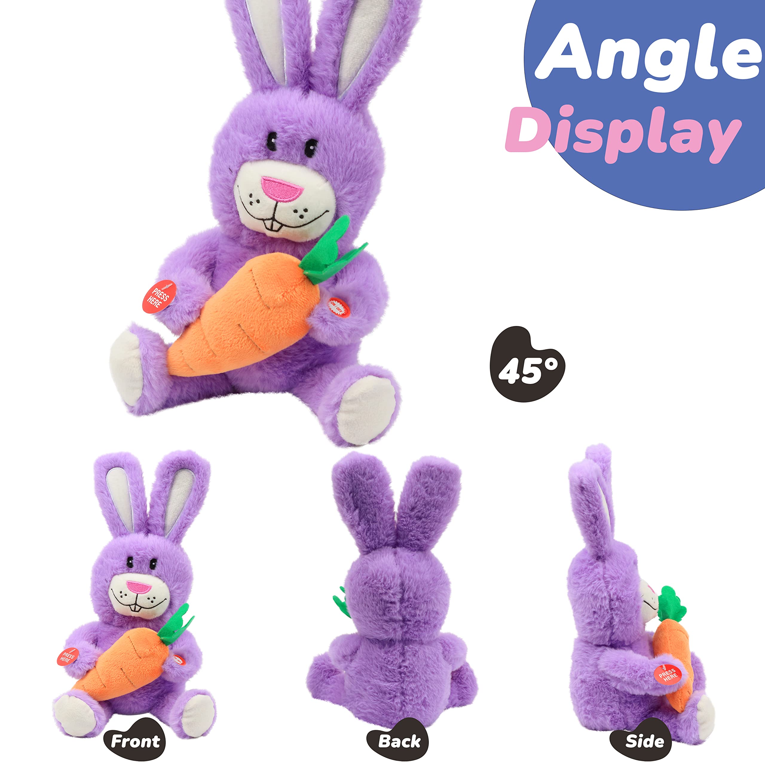 Hopearl Talking Singing Bunny Repeats What You Say Rabbit Musical Shaking Head Electric Interactive Animated Toy Speaking Plush Buddy Gifts for Toddlers, Purple, 15''