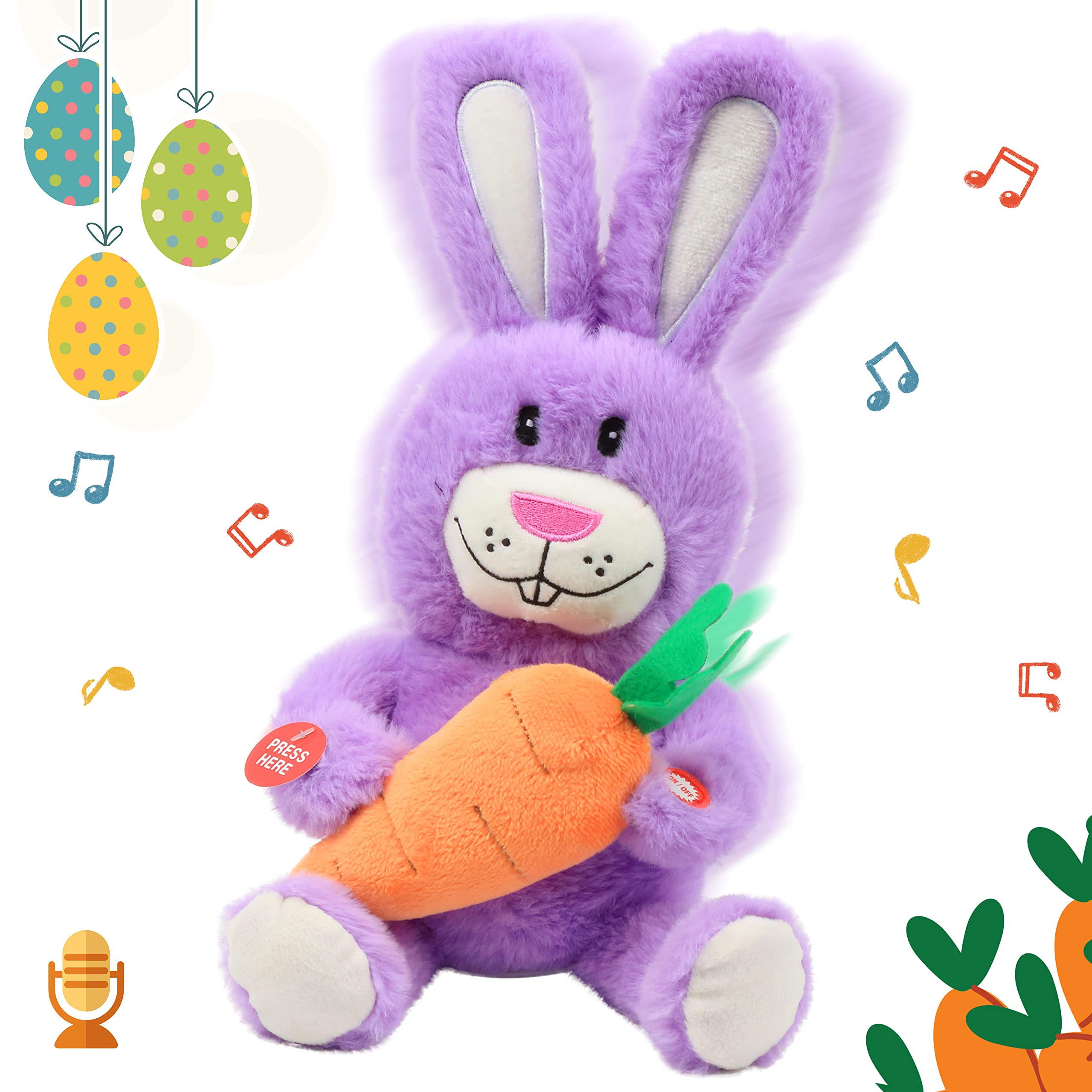 Hopearl Talking Singing Bunny Repeats What You Say Rabbit Musical Shaking Head Electric Interactive Animated Toy Speaking Plush Buddy Gifts for Toddlers, Purple, 15''