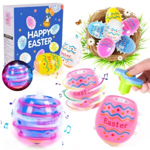 vatos plastic cute easter eggs spinning tops & light up eggs toys - 6 pack lighting & spinning tops & singing musical easter party fovors, easter gifts spinning tops for kids 3+