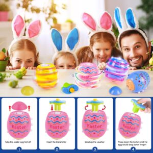 VATOS Plastic Cute Easter Eggs Spinning Tops & Light Up Eggs Toys - 6 Pack Lighting & Spinning Tops & Singing Musical Easter Party Fovors, Easter Gifts Spinning Tops for Kids 3+