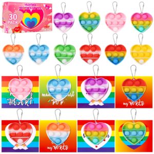 valentines day gifts for kids classroom prizes- 30 pack heart sensory pop toys with valentines cards for kids school, bulk fidget toys party favors goodie bag stuffer pinata fillers set for girls boys