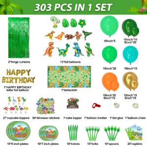 HJINGY Dinosaur Party Decorations, Dinosaur Birthday Party Supplies for kids Include Dinosaur Foil Balloons, HAPPY BIRTHDAY Banner, Cake Toppers, Plates, Napkins, Curtains&Customized Tablecloth