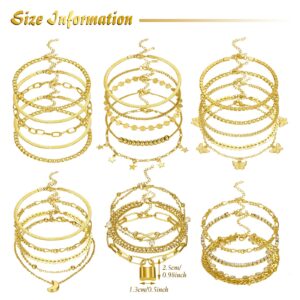 Henoyso 25 Pcs Gold Ankle Bracelets for Women Gold Cuban Link Chain Anklets Layered Anklet Adjustable Anklet for Women Gift(Delicate Style)