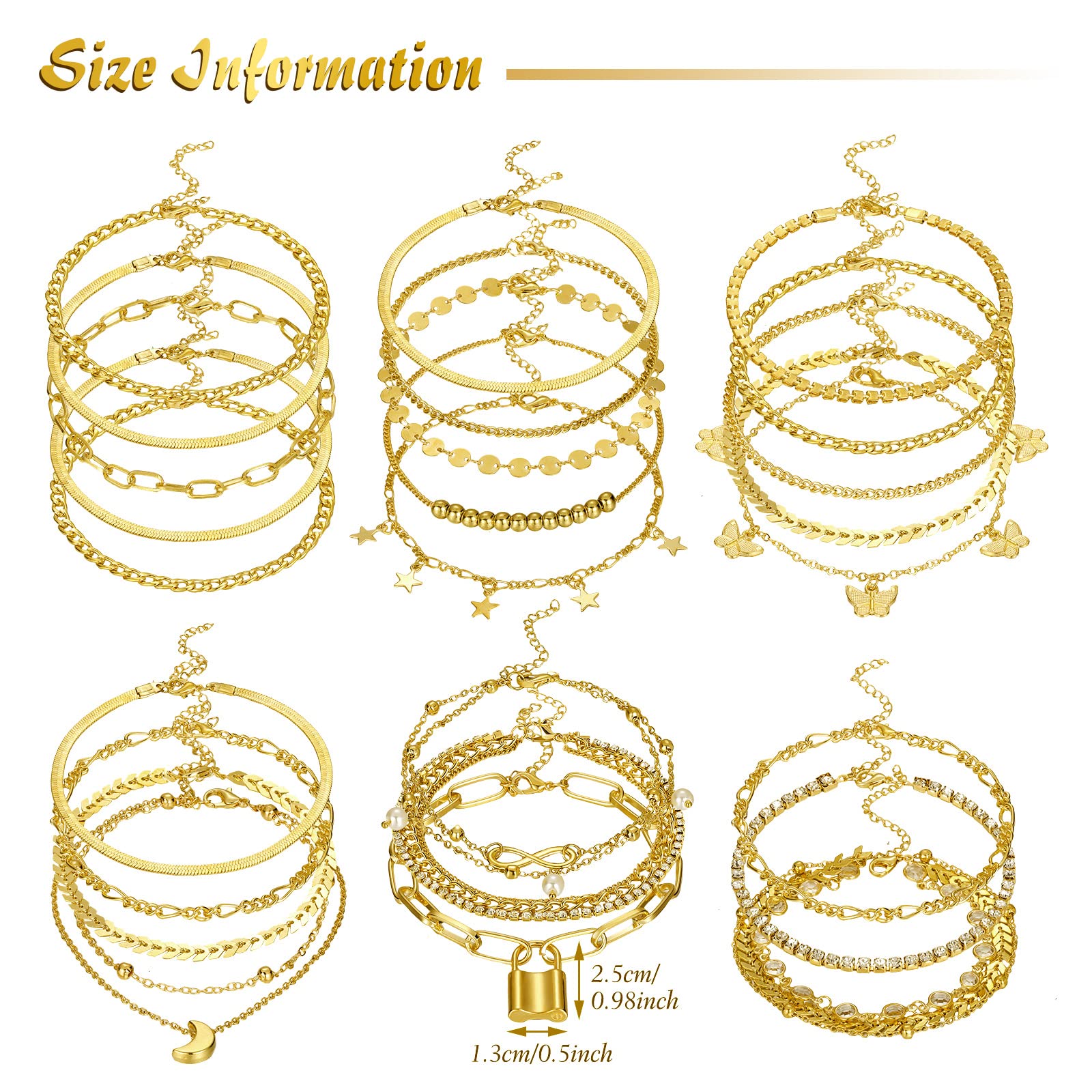 Henoyso 25 Pcs Gold Ankle Bracelets for Women Gold Cuban Link Chain Anklets Layered Anklet Adjustable Anklet for Women Gift(Delicate Style)