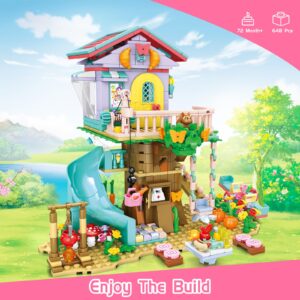 QLT Tree House Building Set with Light Kit - Compatible with Lego Flowers Friends Friendship Treehouse Building Kit, Creative Forest Toy with a House Construction Set Gift for Kids(648PCS)