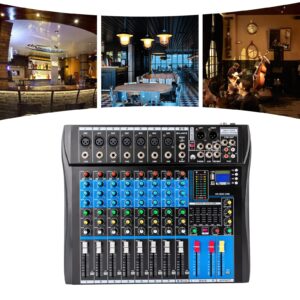 8 Channel DJ Digital Audio Mixer Live Studio Audio Sound Mixer Console Professional Sound Mixing Console for Home KTV Conferences Bars Stage Performances