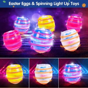 VATOS Plastic Cute Easter Eggs Spinning Tops & Light Up Eggs Toys - 6 Pack Lighting & Spinning Tops & Singing Musical Easter Party Fovors, Easter Gifts Spinning Tops for Kids 3+