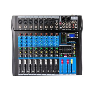 8 Channel DJ Digital Audio Mixer Live Studio Audio Sound Mixer Console Professional Sound Mixing Console for Home KTV Conferences Bars Stage Performances