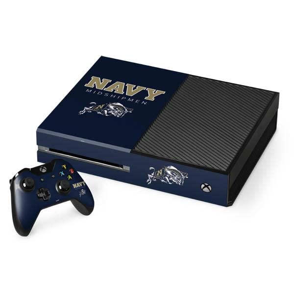 Skinit Decal Gaming Skin Compatible with Xbox One Console and Controller Bundle - Officially Licensed College Navy Midshipmen Design