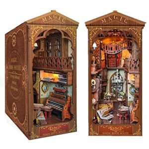 spilay diy dollhouse miniature book nook assemble kit,3d wooden puzzle bookshelf insert decor with light, bookends model build-creativity kit for adults women birthday gift (sq06)