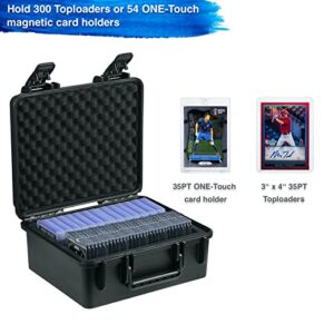 WPGEAR Waterproof Toploader Storage Box for 3" x 4" 35PT Rigid Card Holder, Trading Card Case Holds 300 Toploaders, Fit Sport Card with ONE Touch Magnetic Card Holder