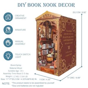 Spilay DIY Dollhouse Miniature Book Nook Assemble Kit,3D Wooden Puzzle Bookshelf Insert Decor with Light, Bookends Model Build-Creativity Kit for Adults Women Birthday Gift (SQ06)