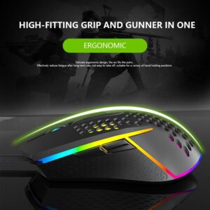 YOUCYYNB Circle Pit S50 RGB Gaming Mouse with Lightweight Honeycomb Shell, Adjusted 6400DPI, 6 Programmable Buttons (White)