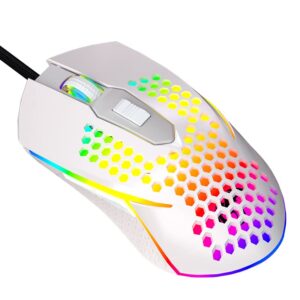 YOUCYYNB Circle Pit S50 RGB Gaming Mouse with Lightweight Honeycomb Shell, Adjusted 6400DPI, 6 Programmable Buttons (White)