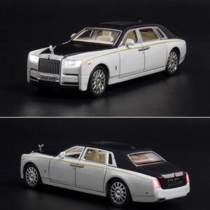 Metal Toy Cars of Rolls-Royce Phantom, 1:32 Scale Rolls-Royce Model Diecast Cars with Sound/Light/Pull Back, Rolls Royce Car Toy Gift for Christmas Newyear Birthday (1:32 Rolls Royce Phantom -White)