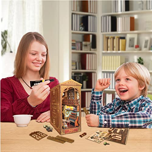 Spilay DIY Dollhouse Miniature Book Nook Assemble Kit,3D Wooden Puzzle Bookshelf Insert Decor with Light, Bookends Model Build-Creativity Kit for Adults Women Birthday Gift (SQ06)