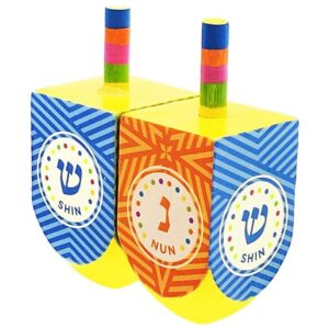 The Dreidel Company Let's Play Dreidel The Hanukkah Game 2 Multi Colored Extra Large Hand Painted Wood Dreidelsâ€¦ (Style 2, Pack of 2)