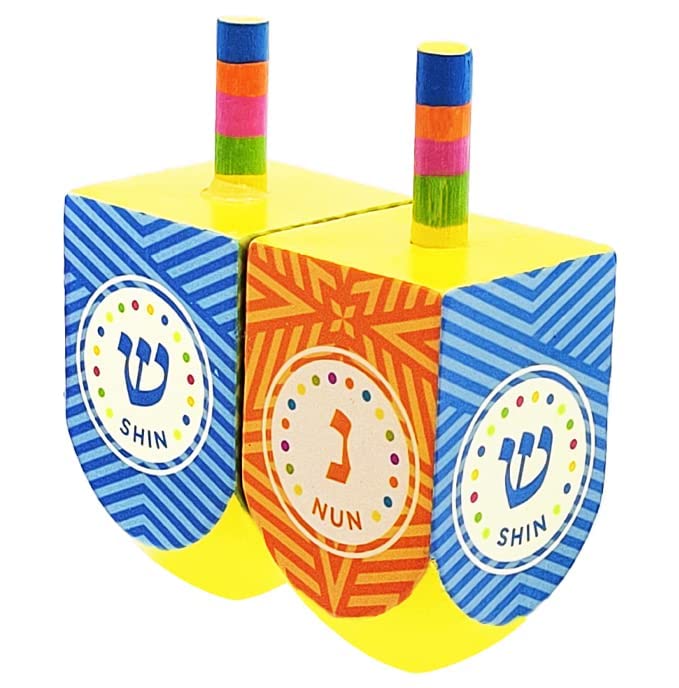 The Dreidel Company Let's Play Dreidel The Hanukkah Game 2 Multi Colored Extra Large Hand Painted Wood Dreidelsâ€¦ (Style 2, Pack of 2)