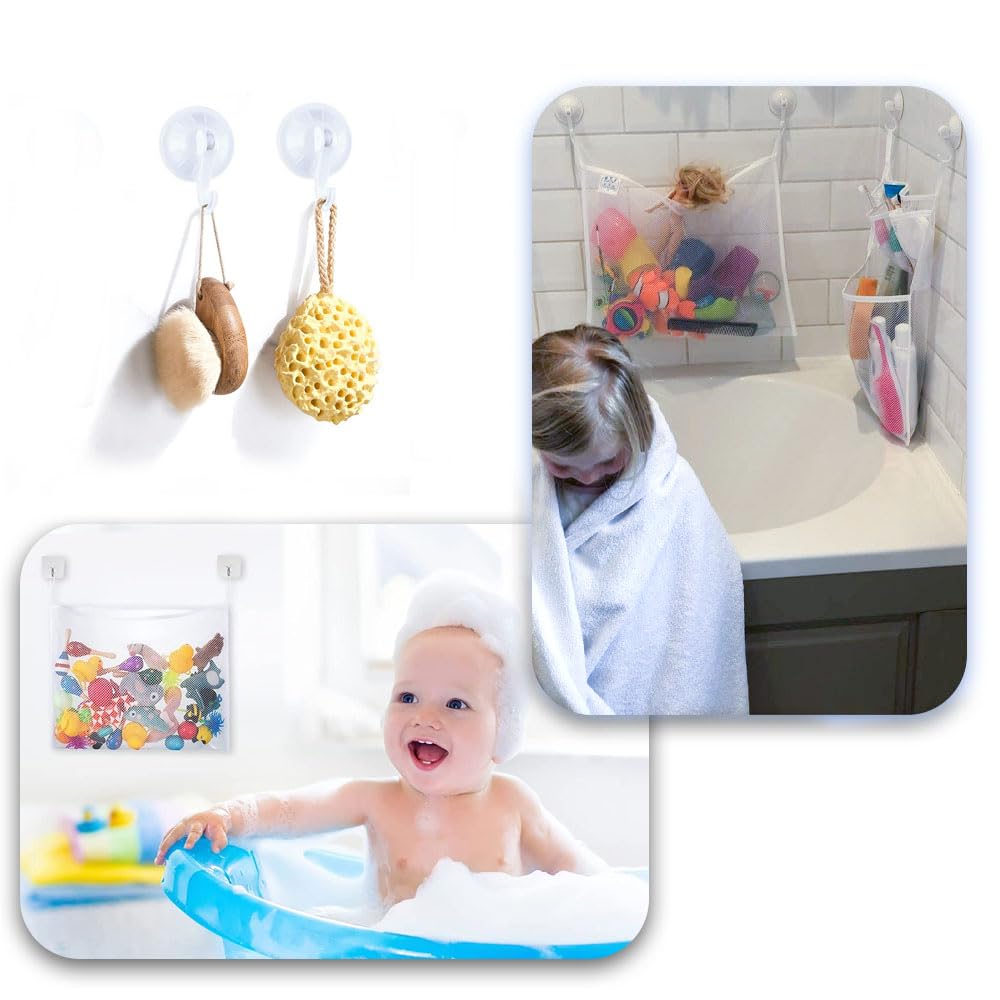 Quick Dry Mesh Bag Bath Baby Toy Organiser Bath Toy Holder with Suction Cups for Toddlers Kids Bath Games