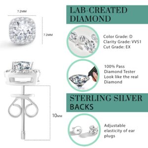 Moissanite Halo Earrings Lab Created Diamond 18K White Gold Plated 925 Sterling Silver Stud for Men Women Anbamahong Jewelry Gifts