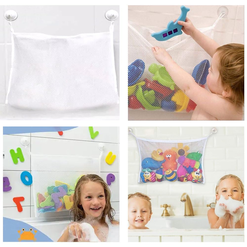 Quick Dry Mesh Bag Bath Baby Toy Organiser Bath Toy Holder with Suction Cups for Toddlers Kids Bath Games