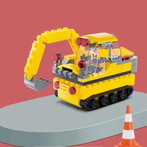 Elolicu Inductive Car Toy for Kid, Follow Line Inductive Car Building Excavator Toy Trucks Vehicle Construction DIY Induction Building Blocks Assembled Excavator Toy Car for Over 3 Years Old Kids