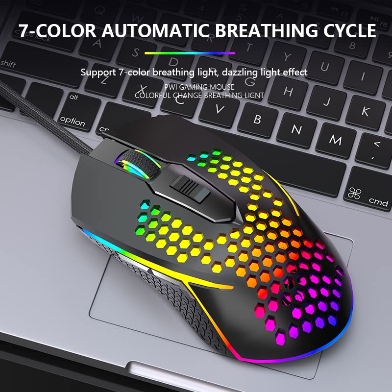 YOUCYYNB Circle Pit S50 RGB Gaming Mouse with Lightweight Honeycomb Shell, Adjusted 6400DPI, 6 Programmable Buttons (White)