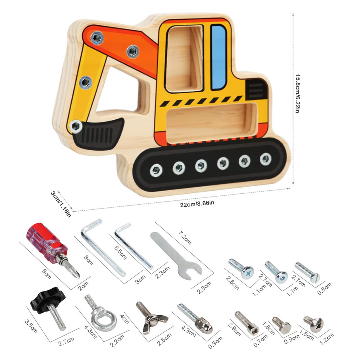 Montessori Screwdriver Board Set, Wooden Montessori Toys, Fun Excavator Busy Board Toddler Real Life Tools, Fine Motor Skills Toys, Preschool Educational Learning Sensory Toys for Kids Toddlers