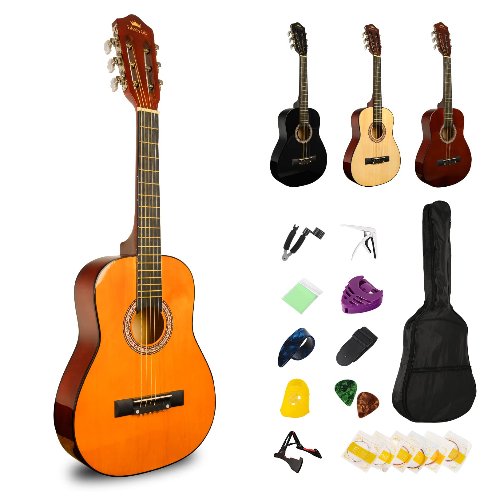 BESYOU Acoustic guitar children's guitar Includes Stand, Gig Bag, Tuner, entry practice guitar 30 -inch student beginner set with a guitar rack with a guitar rack…