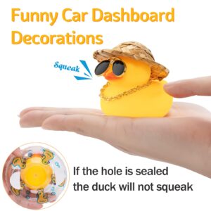 wonuu Swim Ring Rubber Ducks with Mini Diamond Glasses Hat Necklace for Cars Dashboard Decorations Car Accessories Toy Duck Car Ornament