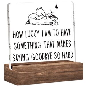 Graduation Goodbye Gifts, Cute Winnie the Pooh Clear Acrylic Desk Decorative Sign with Wood Stand, Home Office Positive Plaque Decor, Graduation Farewell Gifts for College Students Girls Boys