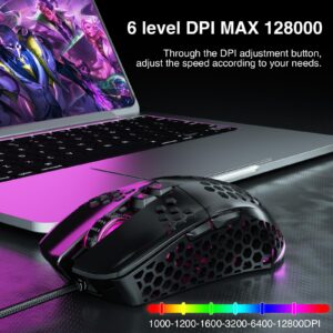 SOLAKAKA RGB Wired Gaming Mouse with Honeycomb Shell,Adjustable 12800 DPI,7 Programmable Buttons,Lightweight Gaming Mice Ergonomic Computer Mouse Gaming for Windows/PC/Mac/Laptop Gamer