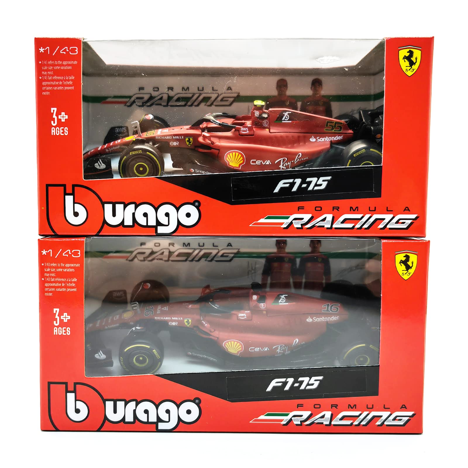 GoFront Bburago 1:43 #16 Charles Leclerc 2022 F1 Scuderia Ferrari F1-75 #55 Sainz Alloy Luxury Vehicle Diecast Cars Model Toy Collection Gift (2022 F1-75 #16)