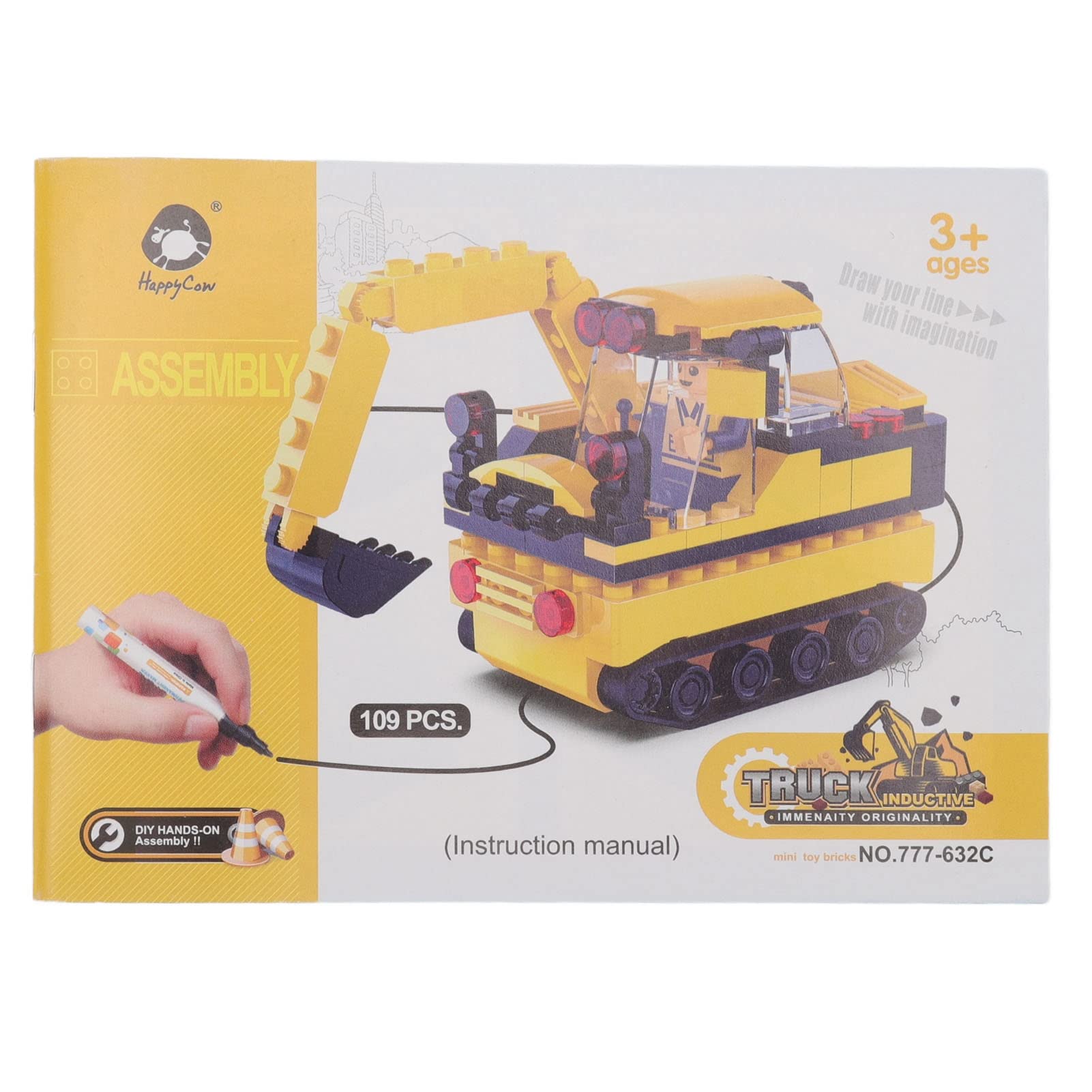 Elolicu Inductive Car Toy for Kid, Follow Line Inductive Car Building Excavator Toy Trucks Vehicle Construction DIY Induction Building Blocks Assembled Excavator Toy Car for Over 3 Years Old Kids