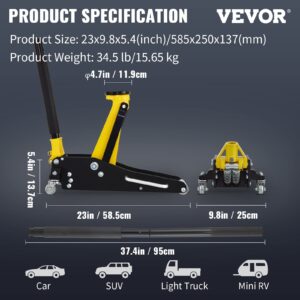 VEVOR 1.5 Ton/3300 LBS Low Profile, Aluminum and Steel Racing Floor Jack with Dual Pistons Quick Lift Pump, Lifting Range 3-3/20"-14-10/27"