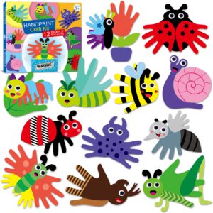 WATINC 12Pcs Spring Insect Handprint Art Craft Bug Crafts Butterfly Dragonfly Summer Springtime DIY Bug Kit Animal Themed Art Supplies Preschool Class Hand Print Activity Party Ornaments for Kids