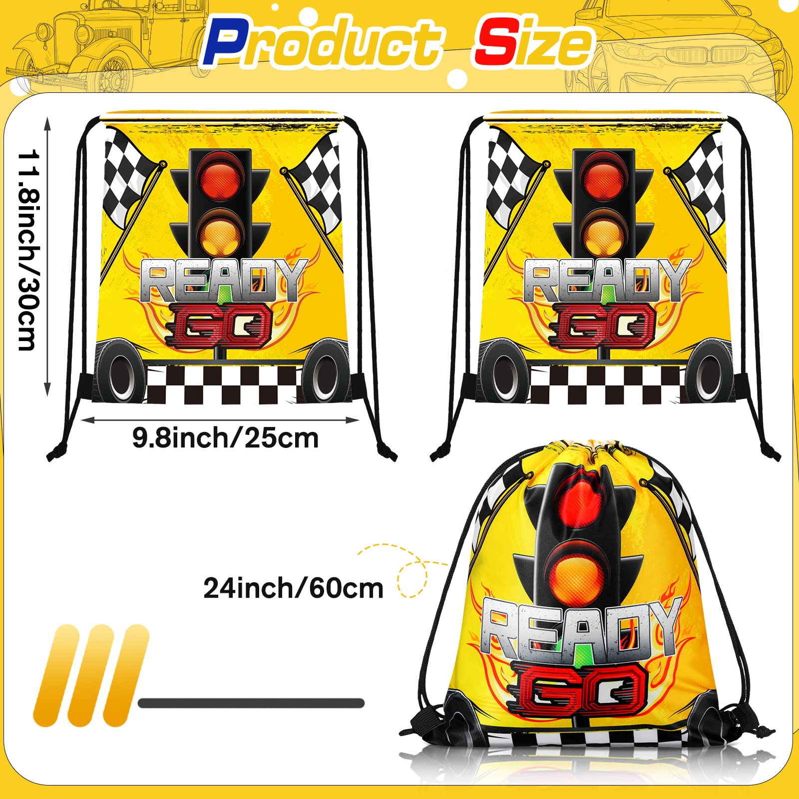 Ferraycle 16 Pcs Race Car Birthday Party Supplies Race Car Favor Bags Race Car Drawstring Bags Goodie Bags for Gifts, 4 Styles