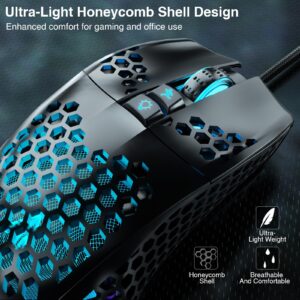 SOLAKAKA RGB Wired Gaming Mouse with Honeycomb Shell,Adjustable 12800 DPI,7 Programmable Buttons,Lightweight Gaming Mice Ergonomic Computer Mouse Gaming for Windows/PC/Mac/Laptop Gamer