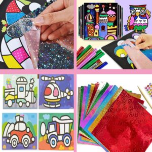 JKanruh 48 Pcs Art Kits,12 Color Sand Art Kits with 24 Sheets Sand Art Painting Cards,12 Sheets Magic Sticker Painting Set for Arts and Crafts,DIY Painting,Drawing