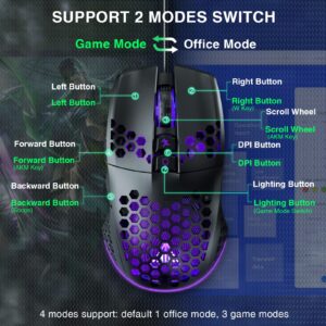 SOLAKAKA RGB Wired Gaming Mouse with Honeycomb Shell,Adjustable 12800 DPI,7 Programmable Buttons,Lightweight Gaming Mice Ergonomic Computer Mouse Gaming for Windows/PC/Mac/Laptop Gamer