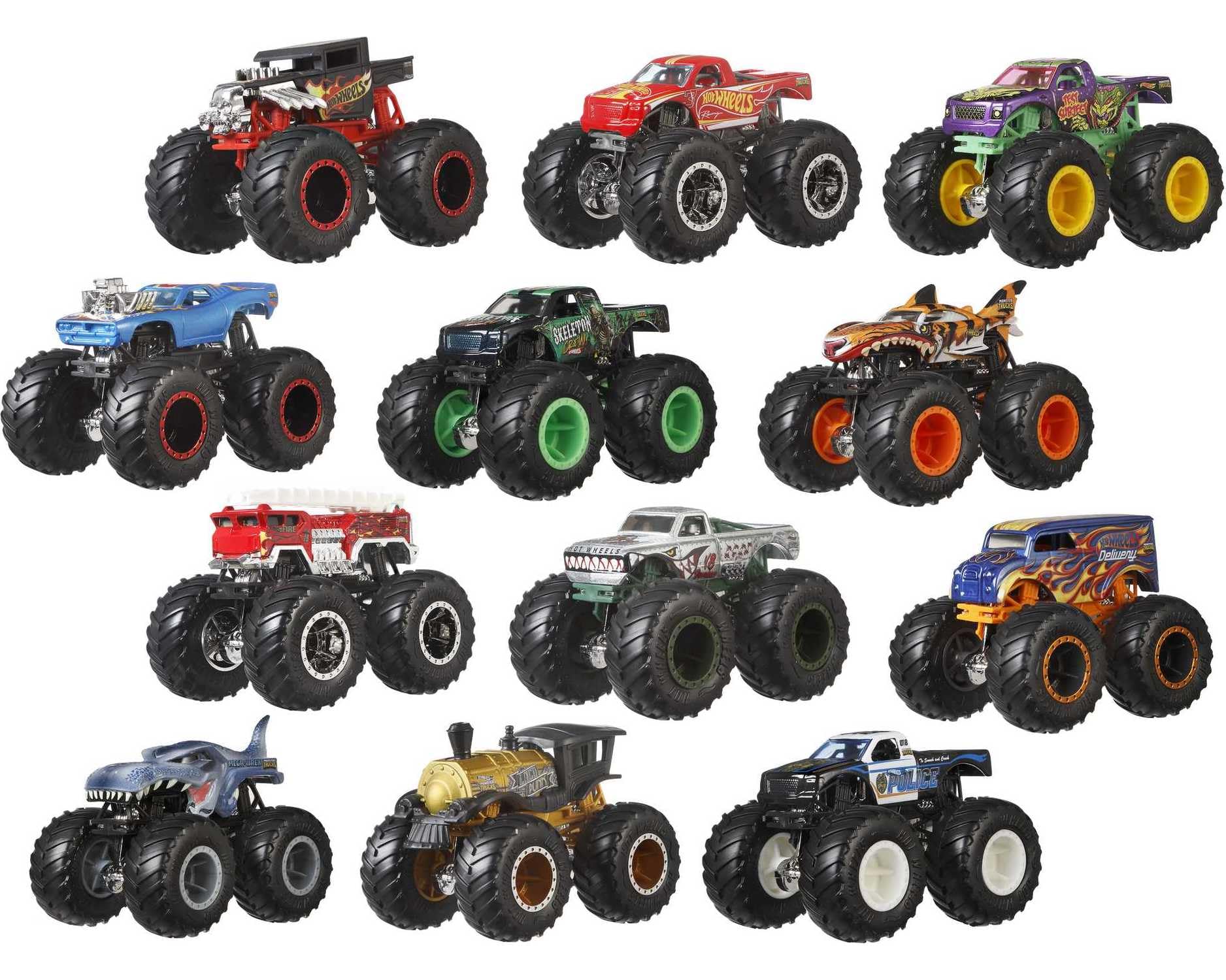 Hot Wheels Monster Trucks Set of 12 (1:64 Scale) + Hot Wheels Monster Trucks Stunt Tire Playset (Amazon Exclusives)