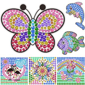 yazhiji 6 sheets diamond window art craft kits for kids, suncatcher kit for ages 6 7 8 9 10 flower sun dolphin diy painting kit for girls or boys ages 6+ gemstone sticker as christmas party decor