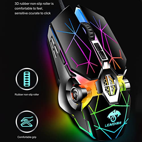 Gaming Mouse Wired, USB Optical Computer Mice with RGB Backlit, 7 Adjustable DPI Up to 3200, Ergonomic Gamer Laptop PC Mouse with 7 Programmable Buttons for Windows 7/8/10/XP Vista Linux (Black)